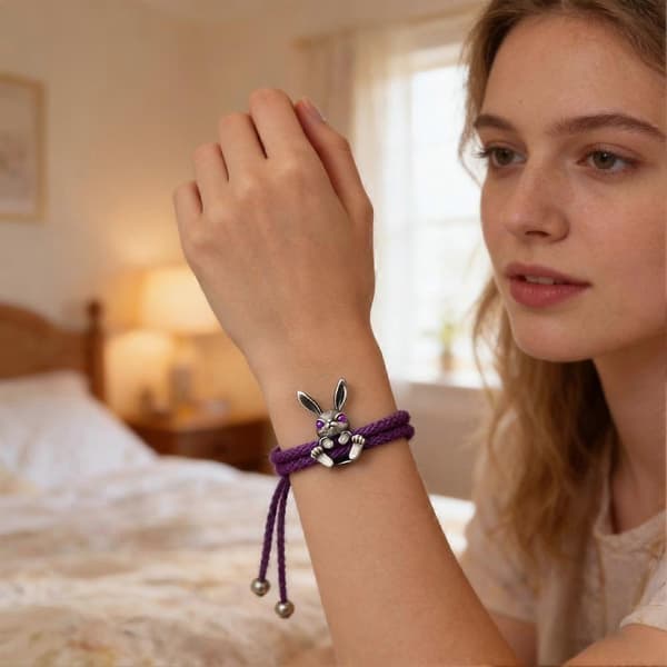 【BQ】Justerbart Kanin Rebkæde Armbånd Påske Smykker-Sort Black