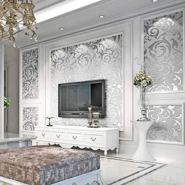 3D Barock Non-Woven Tapet - 10m x 0.53m - Silver - Barockmönster - Modern - Minimalistisk - Vardagsrum