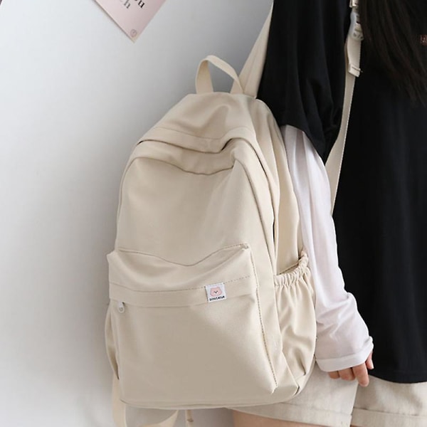 Vandtæt Nylon Kvinder Rygsæk Kvinde Rejsetaske Rygsække Skoletaske Til Teenagepiger Ensfarvet Bogtaske beige white