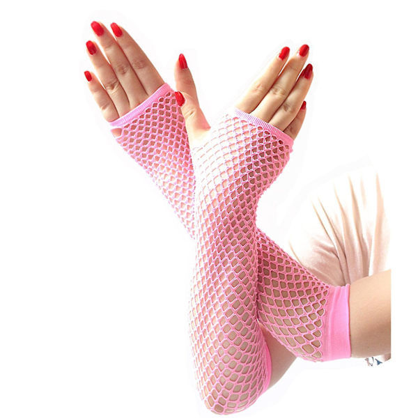 1 par högelastiska näthandskar Cover Nylon armbågslängd Halvfinger Näthandskar Mesh Pink