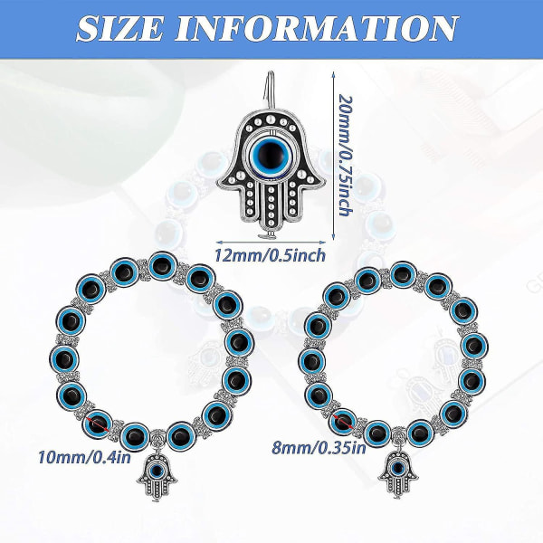 6 delar Evil Eye Beaded Charm Armband, Blue Eye Bead Stretch Armband Hand Fatima Turkish Lucky Armband (blå,8 Mm10 Mm)