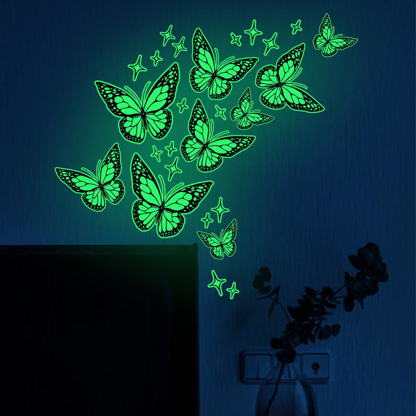 Rom Dekorativ veggkunst Butterfly Night Glow Sticker - Selvlysende veggdekor for stuen 21*29cm