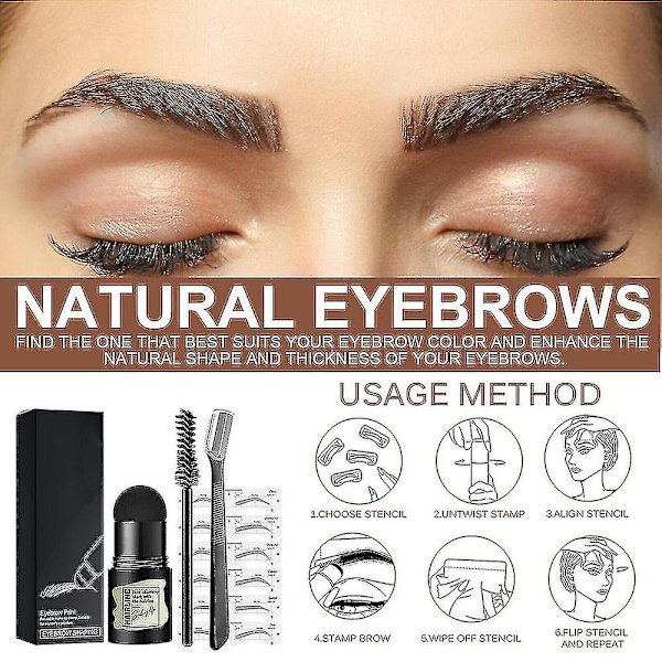 Ögonbryn Stamp Shaping Kit Återanvändbar Brow Powder Stencil Portable Set Mörkbrun