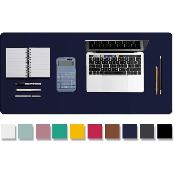 Læder skrivebordspudebeskytter, musemåtte, kontormåtte, skrivebordsmåtte til bærbar computer, vandtæt skrivebordsskriveunderlag til kontor og hjem (mørkeblå, 36" X 17")