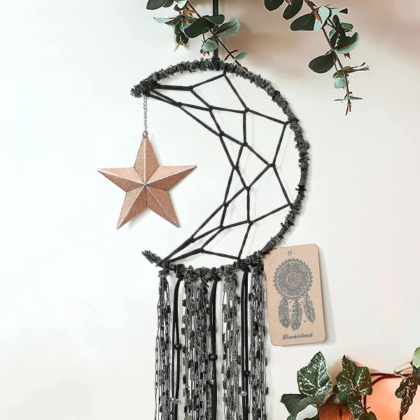 Dremisland Dream Catcher Håndlavet Halv Circle Moon Star Design Med Feathersl Gave Dark green