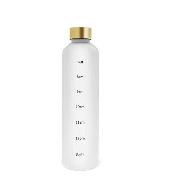 1l Water Bottle Motivational Drink Flask With Time Markings Bpa Free Sport Gym White