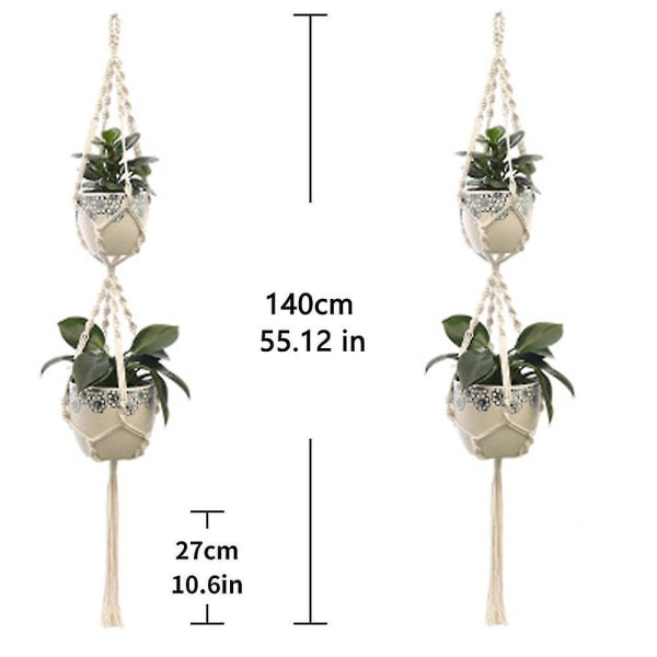 2 stk Macrame Plantebøjler Indendørs Udendørs Hængende Plantekasse Kurv Bomuldsreb Håndstrikket urtepotte Nettaske