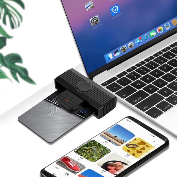 Typ C Smart Card Reader Smart Card/sim/id/ Card Smart Card Reader Adapter för Android-telefoner PC Co Black
