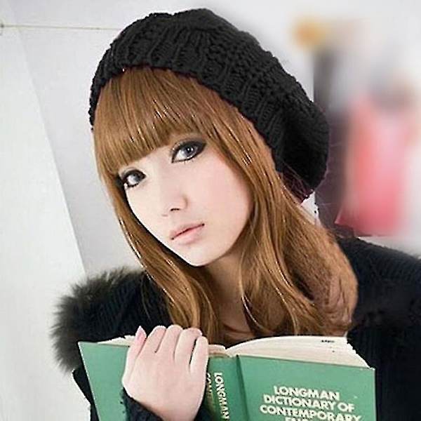 Hhcx-kvinner Vinter Varm Strikket Tykk Hekle Slouch Stretch Dame Beanie Varm Lue Black