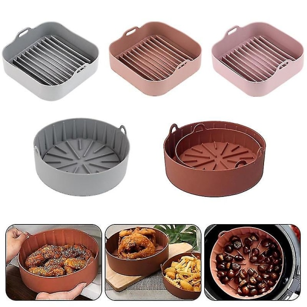 Air Fryer Silicone Bakeware Baking Tools Reusable Silicone Pot Baking Basket Pizza Plate Grill Pot Kitchen Cake Cooking Tool Pink Round 16cm