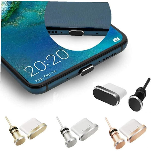 Set med USB C-dammpluggar för laddningsport och dammpluggar för 3,5 mm hörlurar