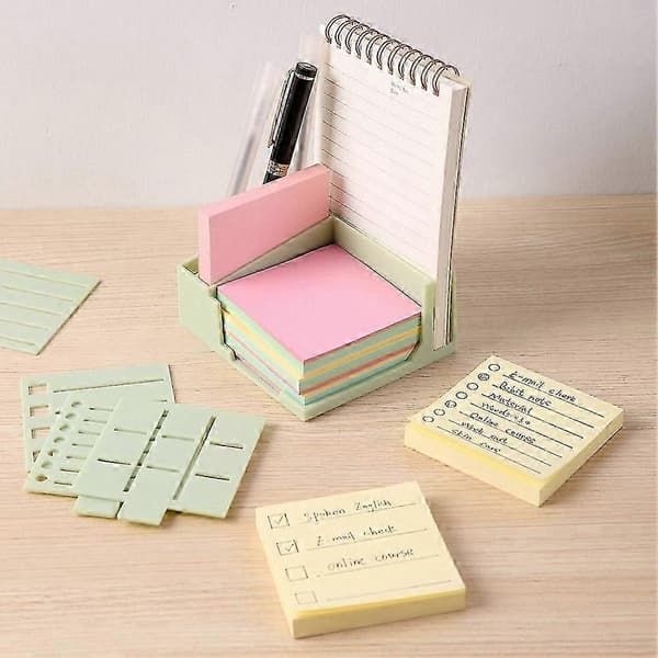 Holder til sticky notes med skabelon, 3x3/4x4 sticky note holder, notesblok arrangør til kontoret, grøn Gray