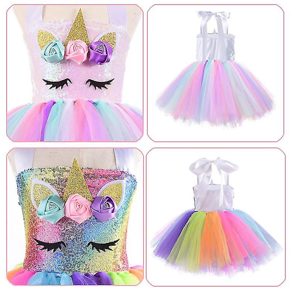 Enhjørning kostume til piger, små piger Rainbow Unicorn Tutu med pandebånd E 6T