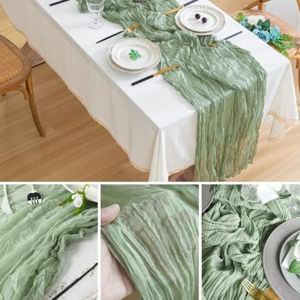 Bordslöpare - Ren växtbaserad - Set med 8 dukar - 90x300 cm - Salviagrön - Chic elegans