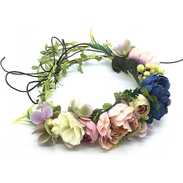 Justerbar blomsterkrone, blomsterhodeplagg Floral krone bryllupsfestivaler fotorekvisitter