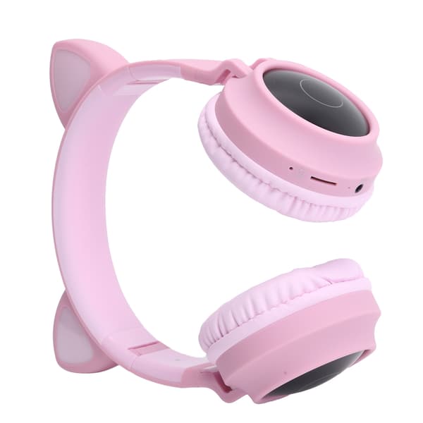 Kattekro Hodetelefoner 3D LED Lys Trådløs Bluetooth 5.0 Sammenleggbare Headset med Mikrofon Rosa