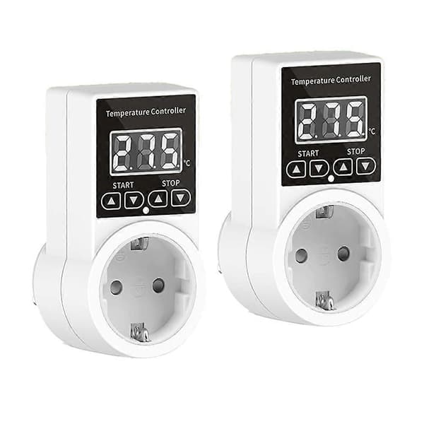 2-pakks termostatuttak med sensor, digitalt temperaturregulatoruttak, vanntett temperaturbryter EU-plugg White