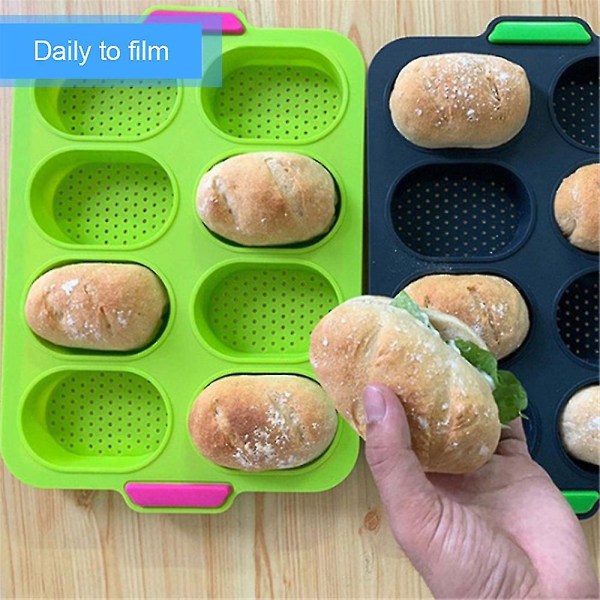 Mini Baguette Brød Baking Silikon Form Skuff Brød Non Stick Perforert Pan Form Green
