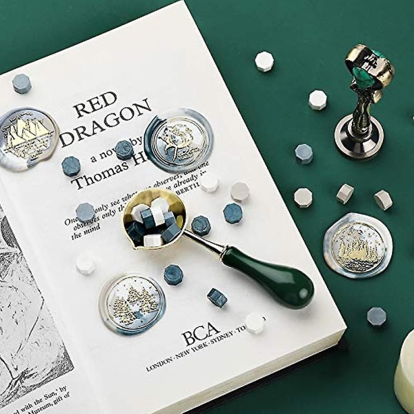 Fire Lacquer Seal Wax Seal Stamp Kit, Försegling Mässing Stämpel Presentbox Set för Bröllopsinbjudan Brevförpackning
