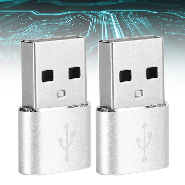 2 st Aluminiumlegering Typ C till USB Adapter Laddningssynkronisering Dataöverföring Silver