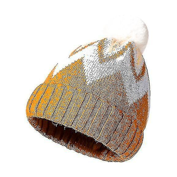 Hhcx-Womens Beanie Hats Faux Fur Pom Beanie Vinterlue orange