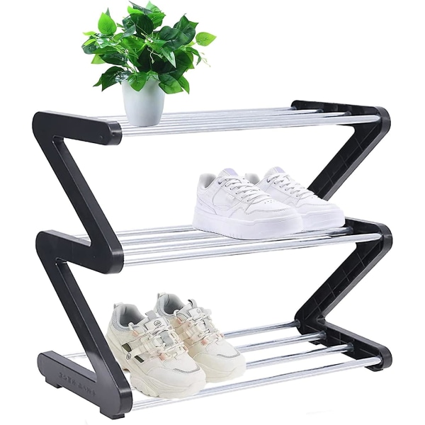 Tier Small Shoe Rack-Opbevaringsorganisator til skabsindgang Hallway Sort