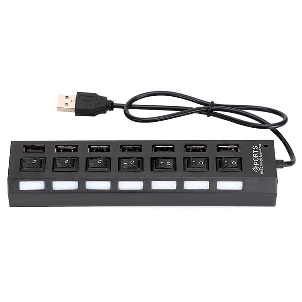 7 Port USB Hub Dockingstation Sort 480Mbps Overbelastningsstrømbeskyttelse Switch