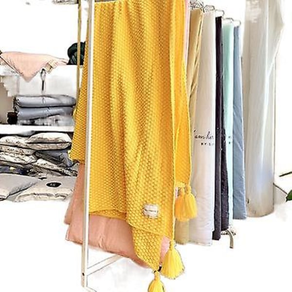 Nordic Tassel Strikket Kugletæppe Uldtæppe Kontor Aircondition Frokostpause Tæppe Sjal Tæppe Sofa Fritid Tæppe Tæppe yellow 110*150cm