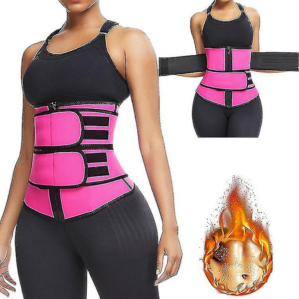 Taljetrimmerbælte Kvinder Saunadragt Sweat Wrap Trainer Slankende Cincher Body Shaper Rose Red 2XL