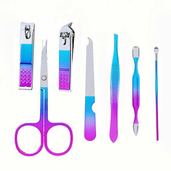 7 i 1 Rainbow Manikyr Set Pedikyr Kit Nagelklippare Grooming Kit Nagelverktyg