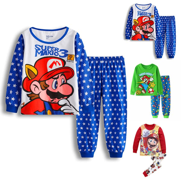【BQ】1 sæt børnepyjamas Super Mario langærmet pullover sæt nattøj C C 110cm