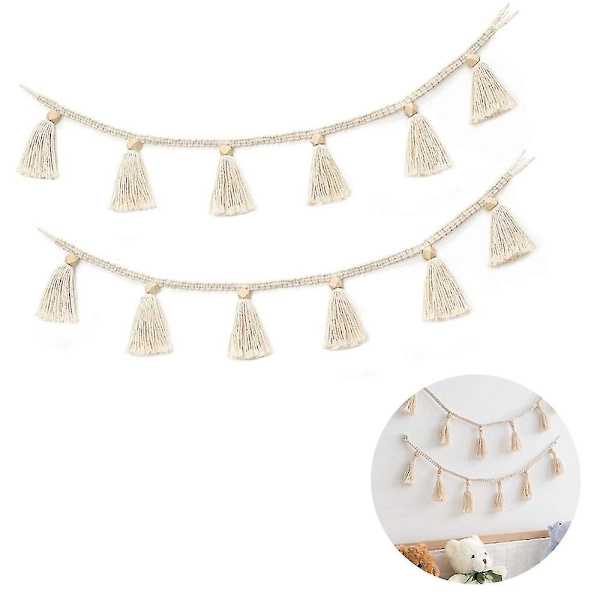 2kpl Macrame seinälle ripustettava kuvakudos hapsu Garland Banneri puuvillainen kudottu seinäkoristelu Boho-talon sisustukseen, lastenhuoneen sisustukseen