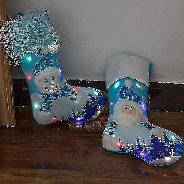 Julstrumpor Julklappssockor Juldekorationer Blå Glödande presentpåse B