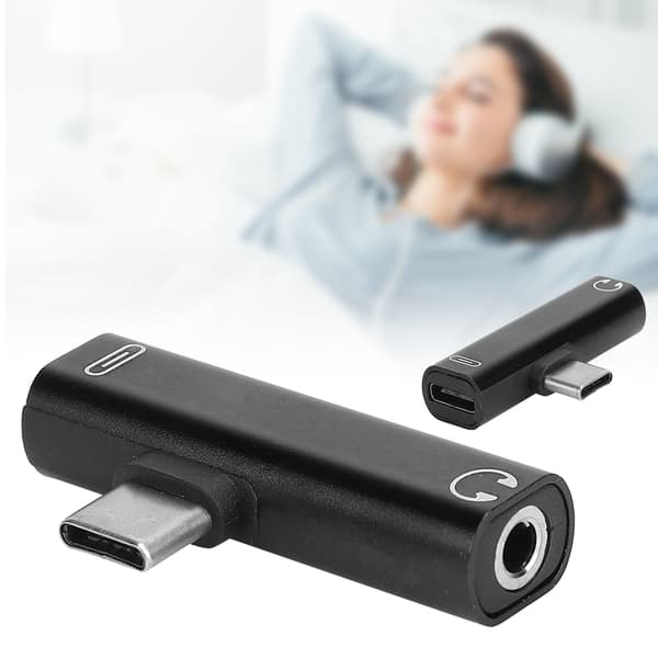 2 kpl 2 in 1 Type C - 3,5 mm:n audioliitännän lataussovitin Noir