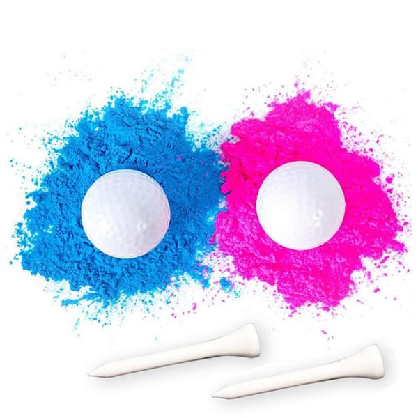 Kön avslöjande golfbollar Blå Rosa Exploderande Set Pojke Flicka Baby Shower med Peggar