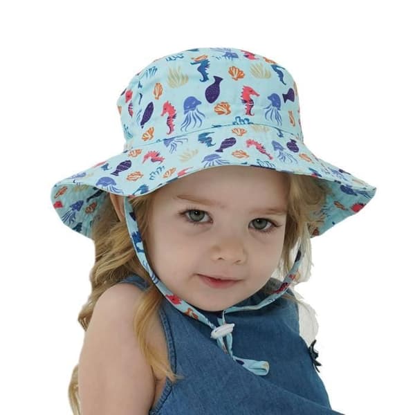 Barnas solhatt, UV-beskyttelse, pustende bomull, størrelse S, 1-3 år, bred brem, for gutter og jenter, strand, sommerblomst