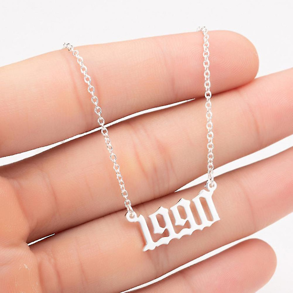 1980-2019 Birth Year Number Charm Pendant Stainless Steel Chain Necklace Jewelry Silver 2014