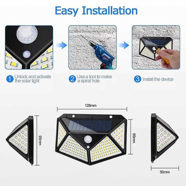 2/4/6/8 st 100 LED Solar Vägglampor Utomhus Solar Lamp PIR Rörelsesensor Soldrivet solljus Gatuljus för trädgårdsljus 4pcs