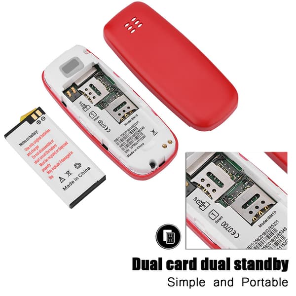 Liten Dual SIM GSM Mobiltelefon med Bluetooth - Rød