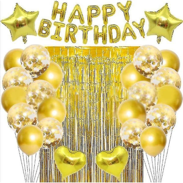 Kultainen monivärinen Happy Birthday Balloons set X1076