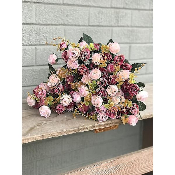 Kunstig bukett med kunstige roser, silkeblomster, ideell som dekorasjon 2 stykker rosa Pink