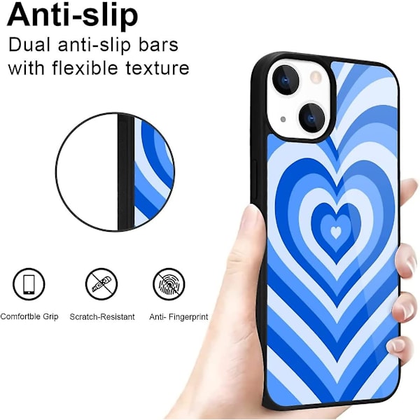 Qishang Gradient Blue Heart Mönster Designat for Iphone 13 Pro Fodral Shockpro Av Anti-repa Skyddsfodral Hårt Aluminium Bakfodral Smal Mobiltelefon