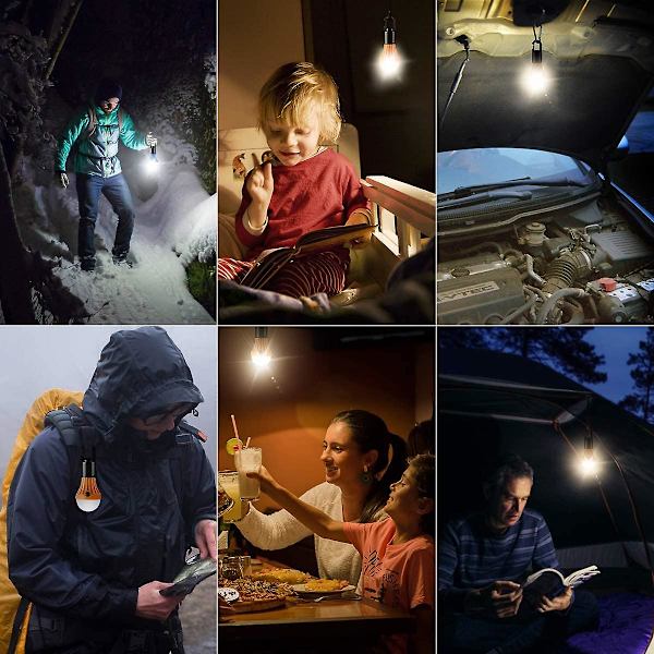 Batteridrevet campinglys, bærbar LED-lyspære for telt, 3 lysmoduser, dress for camping, fotturer, fiske, strømkutt, batteri inkludert, pa Hook bule