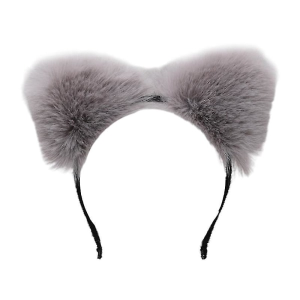 Pehmo Animal Ears päähine Lolita päähineet tytöille Anime Cosplay Hair Hoop Harmaa Grey