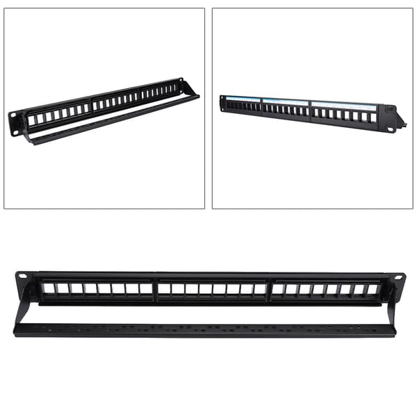 24-ports CAT6 netværkskabelpanel - Monterbar datapatchpanel (19 tommer, moduler ikke inkluderet)