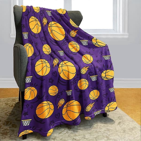 【BQ】Lilla Basketball Print Multi-Anvendelig Blød Tæppe til Sofaseng Rejse Camping-150x200CM 150x200CM