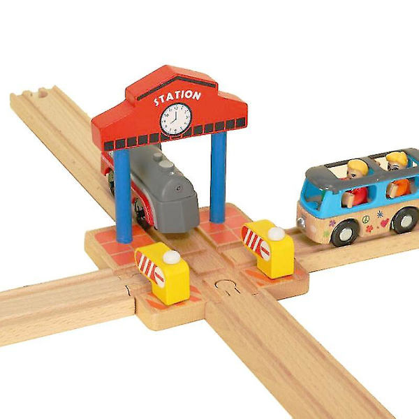 Hhcx-beech Tre togspordeler Veisperring Bensinstasjon Treskinner Tilbehør Passer for trejernbaneskinner Rode Leker For Barn Nytt Red RailWay Bridge