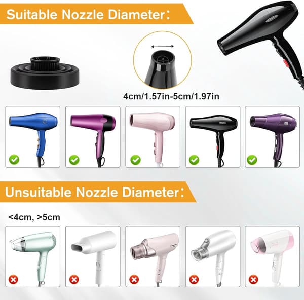 [BQ]Hår Diffuser - Krøllet & Bølget Hårstyling - Med Hovedbund Massagebørste - Universal Pasform (3.5 cm) - Sort