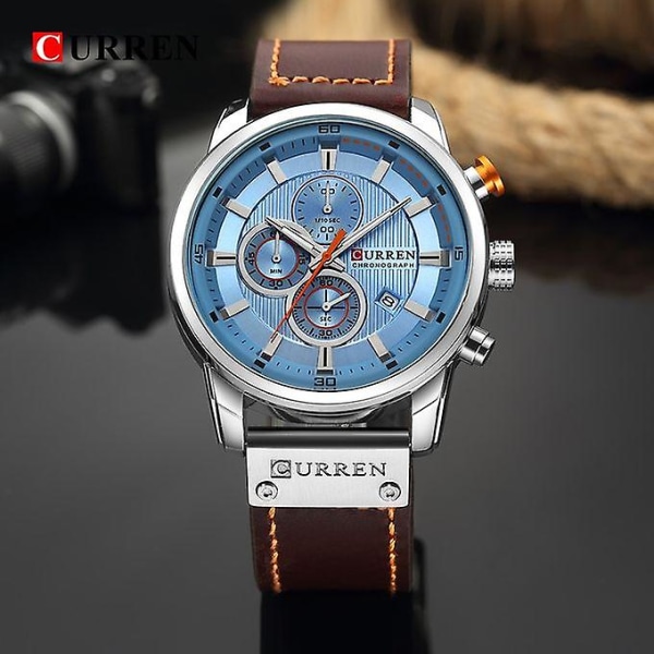 Chronograph Leather Watch Herre Militær Sport Herre Armbåndsur Gentleman Quartz Clock
