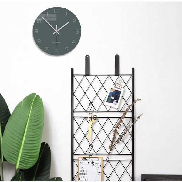 Kök Modern väggklocka med siffror, rund vägg dekorativ klocka, tyst, icke-tickande digital hängande glasklocka för vardagsrum/ 12 tum - grå